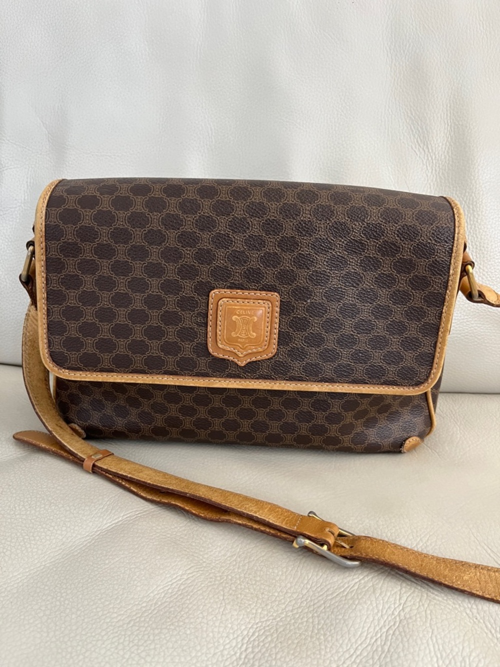 Celine Brown Macadam Bag with Tan Trim